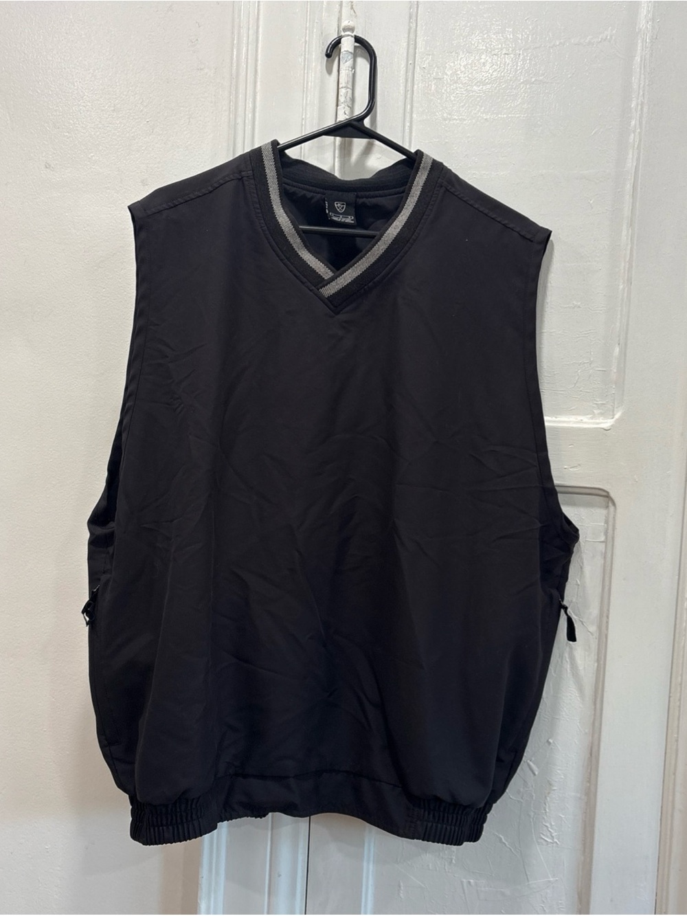 Vintage Nike Golf Sleeveless V Neck Pullover Windbreaker Vest Black Pockets Sz L
